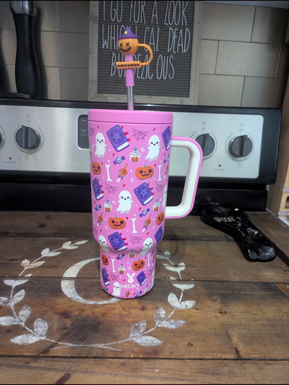 Pink Halloween Ghost Travel Mug with Handle